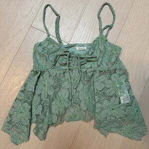 Forest Fairycore Floral Lace Going Out Top Empire Waist Pastel S